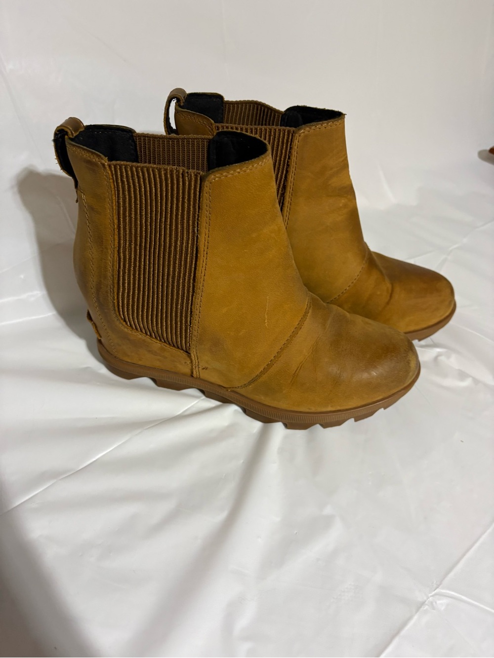 Sorel Chelsea Wedge Booties in Cognac Brown